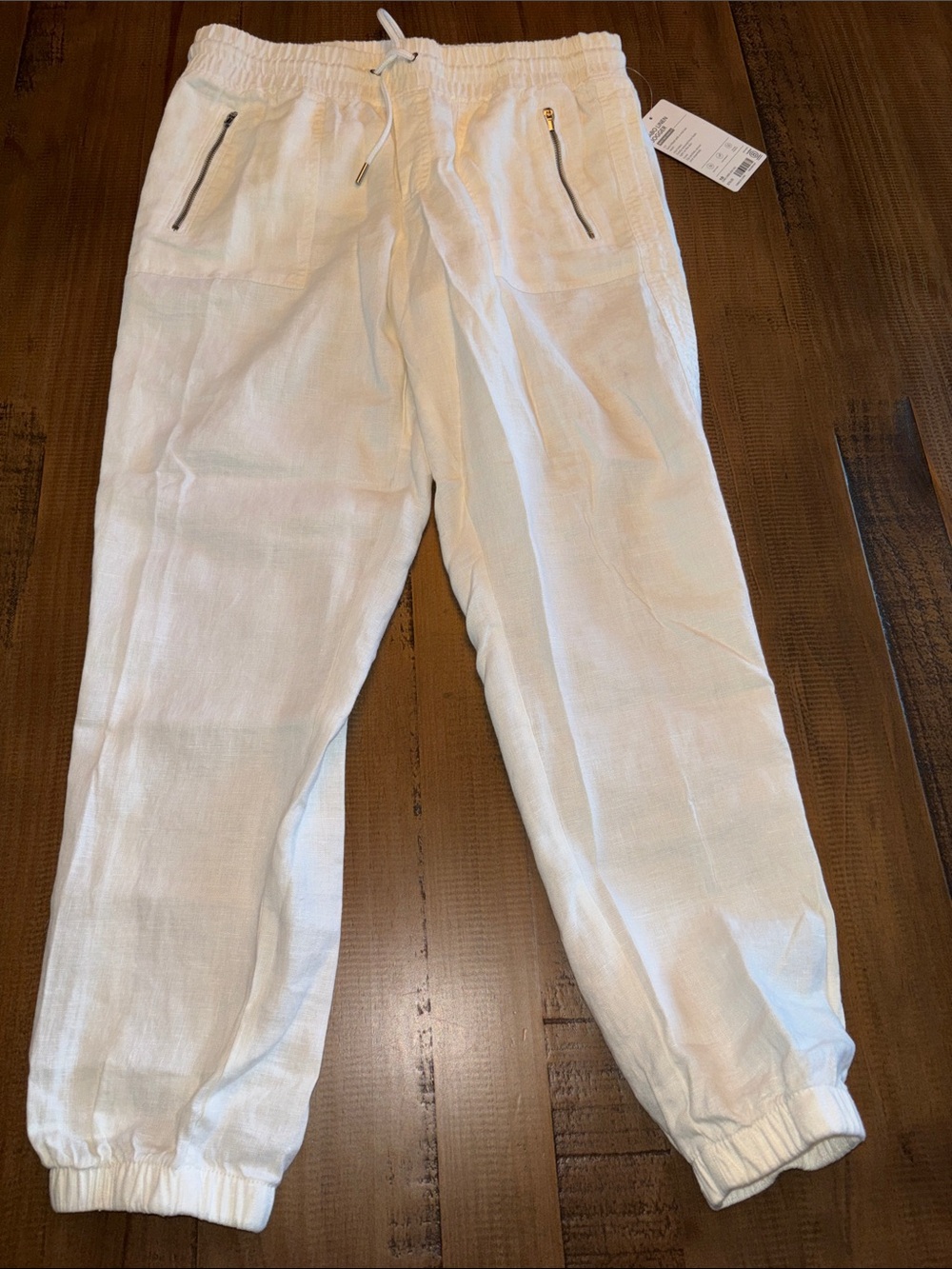Athleta White Cabo Linen Drawstring Jogger Pants size 10 nwt!